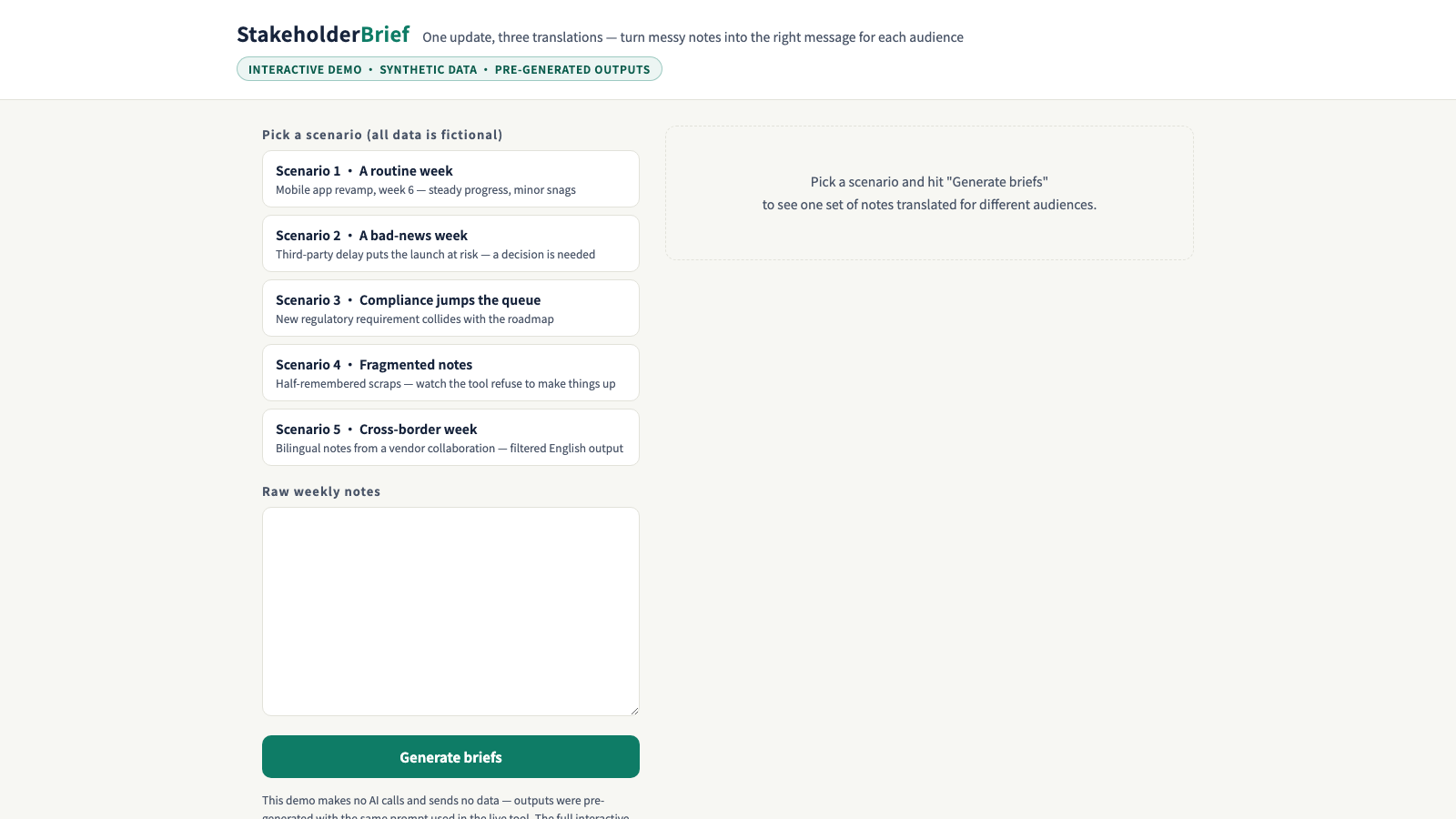 StakeholderBrief demo preview